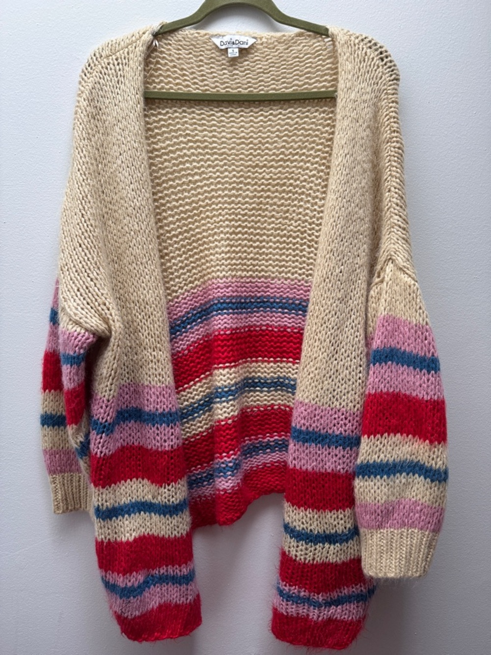 Davi & Dani Stripe Open Knit Slouchy Cardigan Top Sz S Beachy Boho Colorful